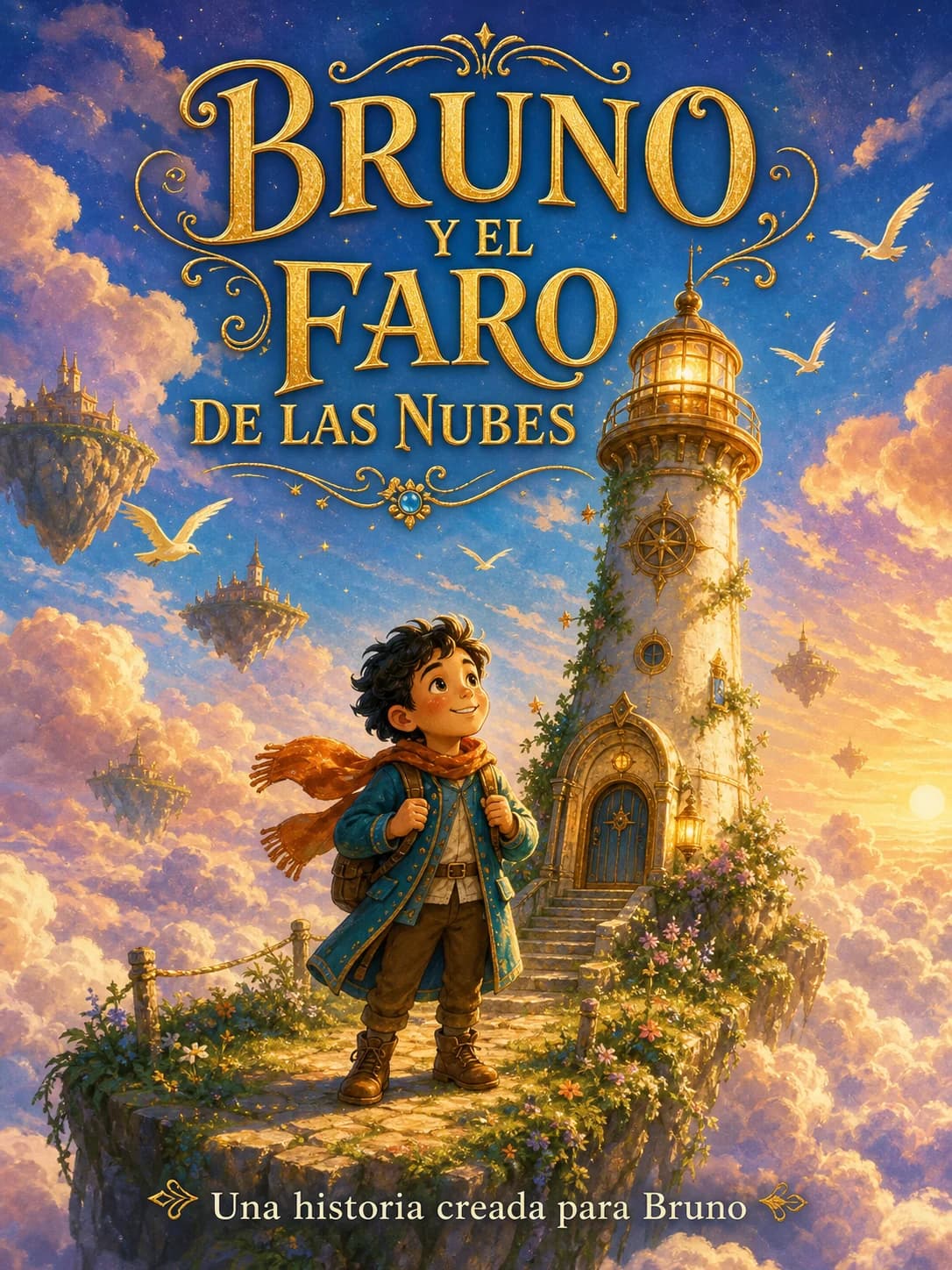 Portada del libro infantil personalizado Bruno y el Faro de las Nubes